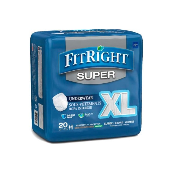 Medline Medline FitRight Super Protective Underwear, Size XL, Waist Size 56"-68", 20/Bag FIT33600AZ - main